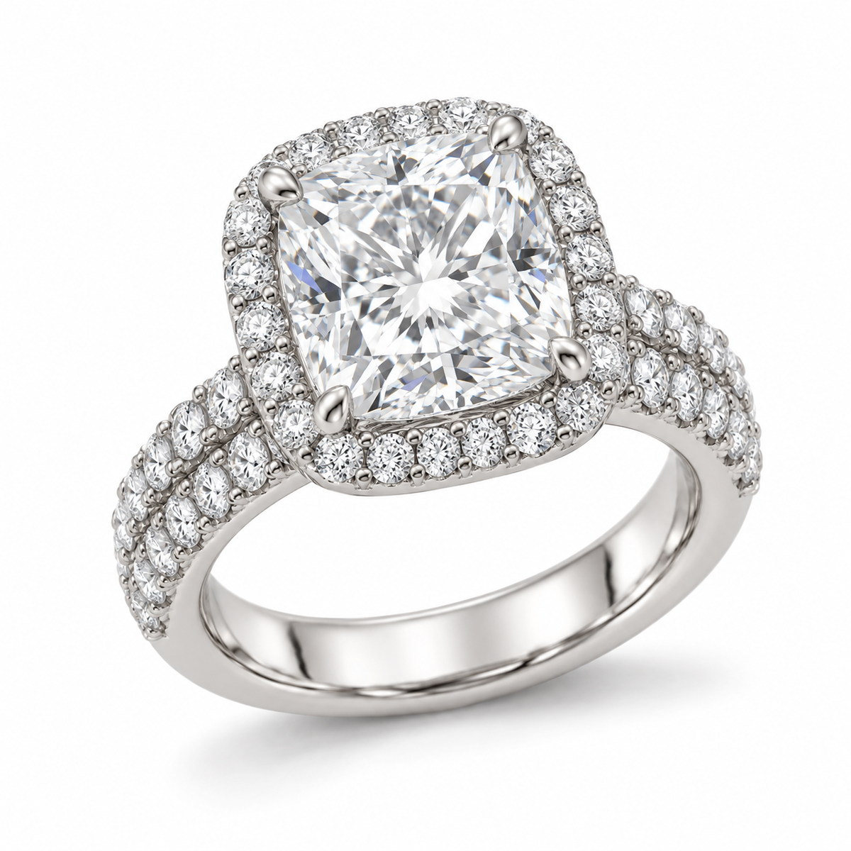 Cushion Double-Row Halo in 14K white gold — illustrative design rendering