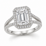 Emerald Split-Shank Halo in 14K white gold — illustrative design rendering