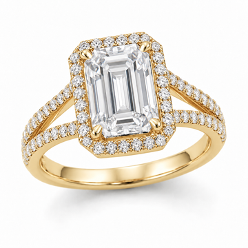 Emerald Split-Shank Halo in 14K yellow gold — illustrative design rendering
