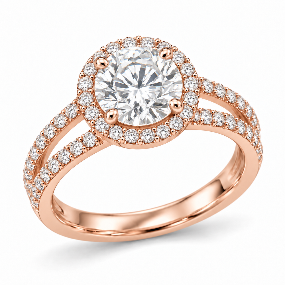 Round Double-Band Halo in 14K rose gold — illustrative design rendering