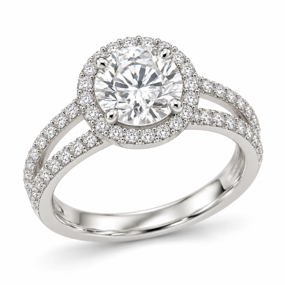 Round Double-Band Halo in 14K white gold — illustrative design rendering