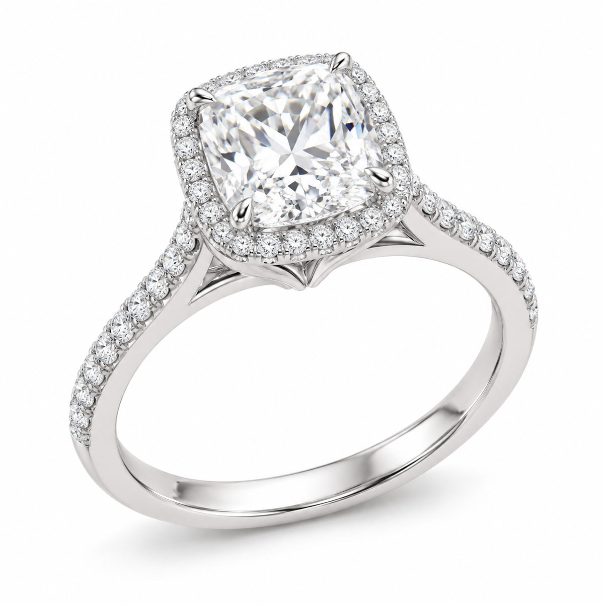 Cushion Cathedral Halo in 14K white gold — illustrative design rendering