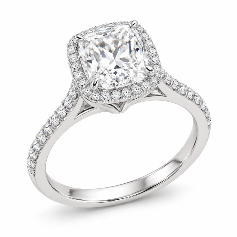 Cushion Cathedral Halo in 14K white gold — illustrative design rendering