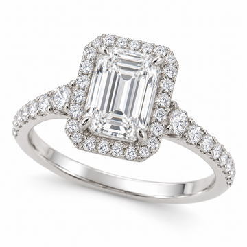 Emerald Graduated Halo in 14K white gold — illustrative design rendering