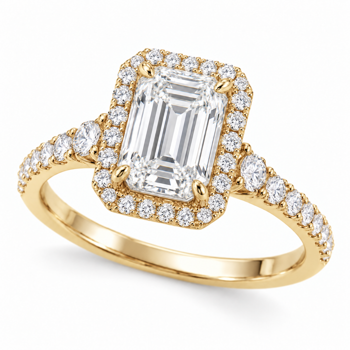 Emerald Graduated Halo in 14K yellow gold — illustrative design rendering