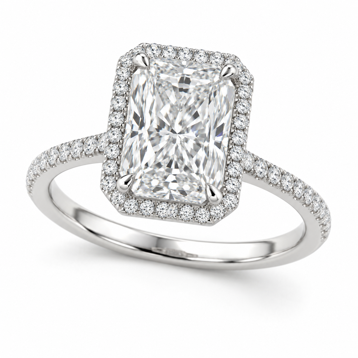 Radiant Pavé Halo in 14K white gold — illustrative design rendering