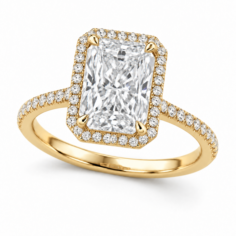 Radiant Pavé Halo in 14K yellow gold — illustrative design rendering