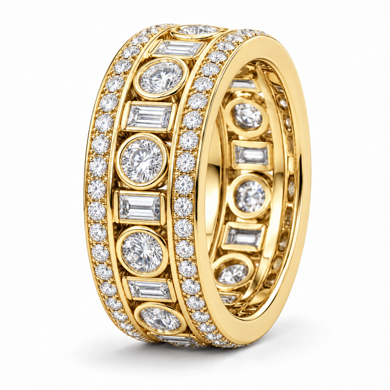 Men’s Round & Baguette Lab Diamond Eternity Band — 2.40 CTW in 14K yellow gold — illustrative product rendering