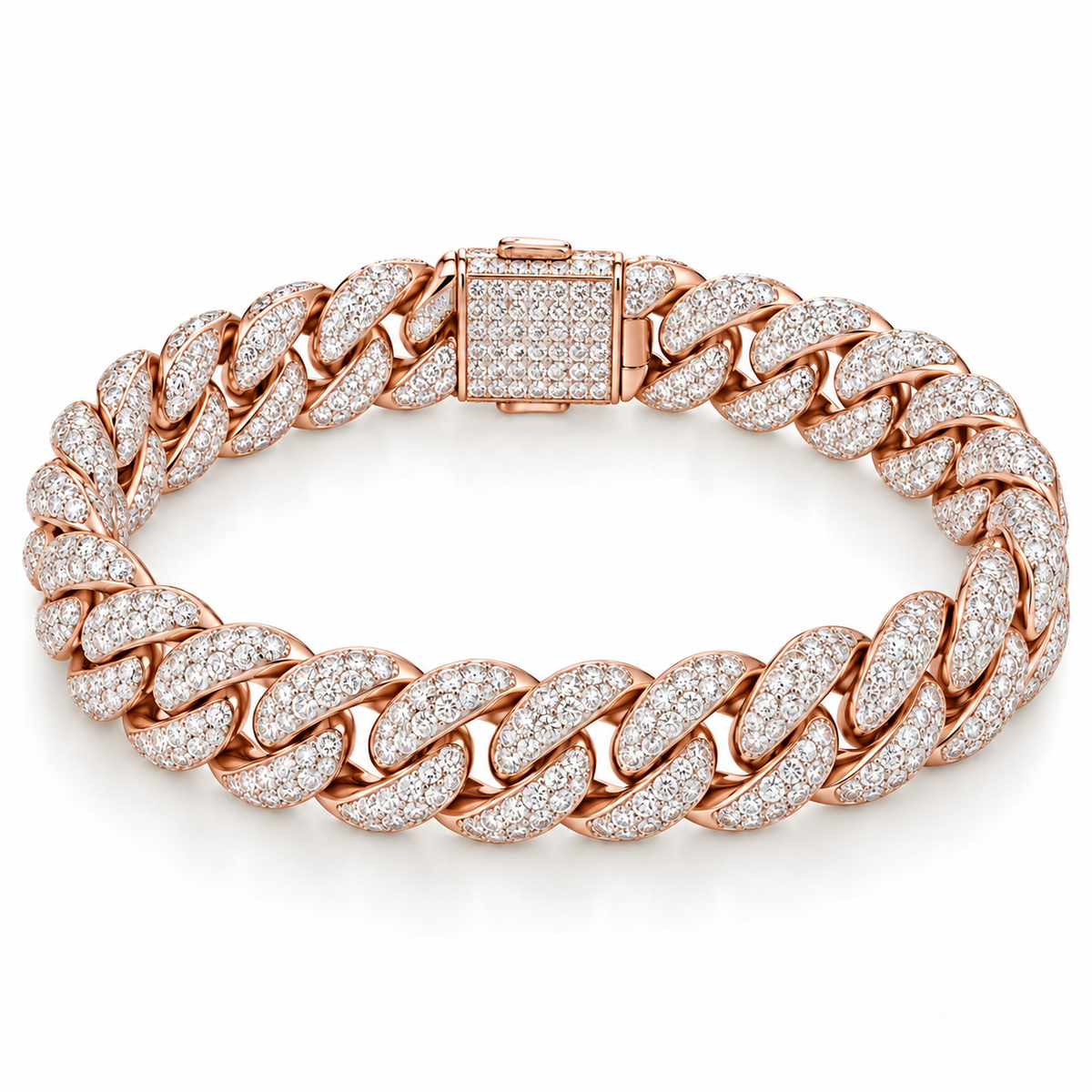 Men’s Pavé Cuban Link Lab Diamond Bracelet — 7.40 CTW in 14K rose gold — illustrative product rendering