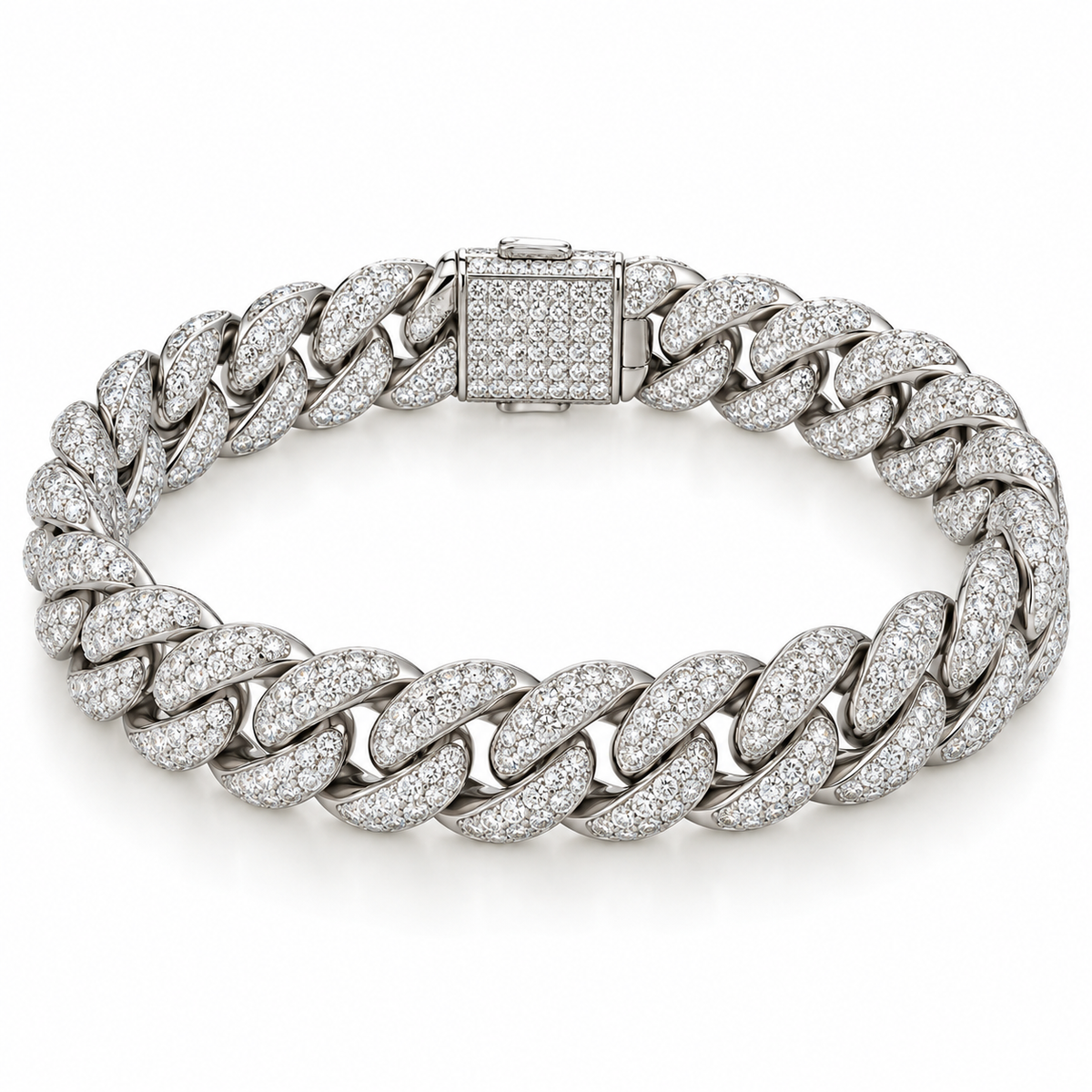 Men’s Pavé Cuban Link Lab Diamond Bracelet — 7.40 CTW in 14K white gold — illustrative product rendering