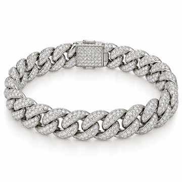 Men’s Pavé Cuban Link Lab Diamond Bracelet — 7.40 CTW in 14K white gold — illustrative product rendering