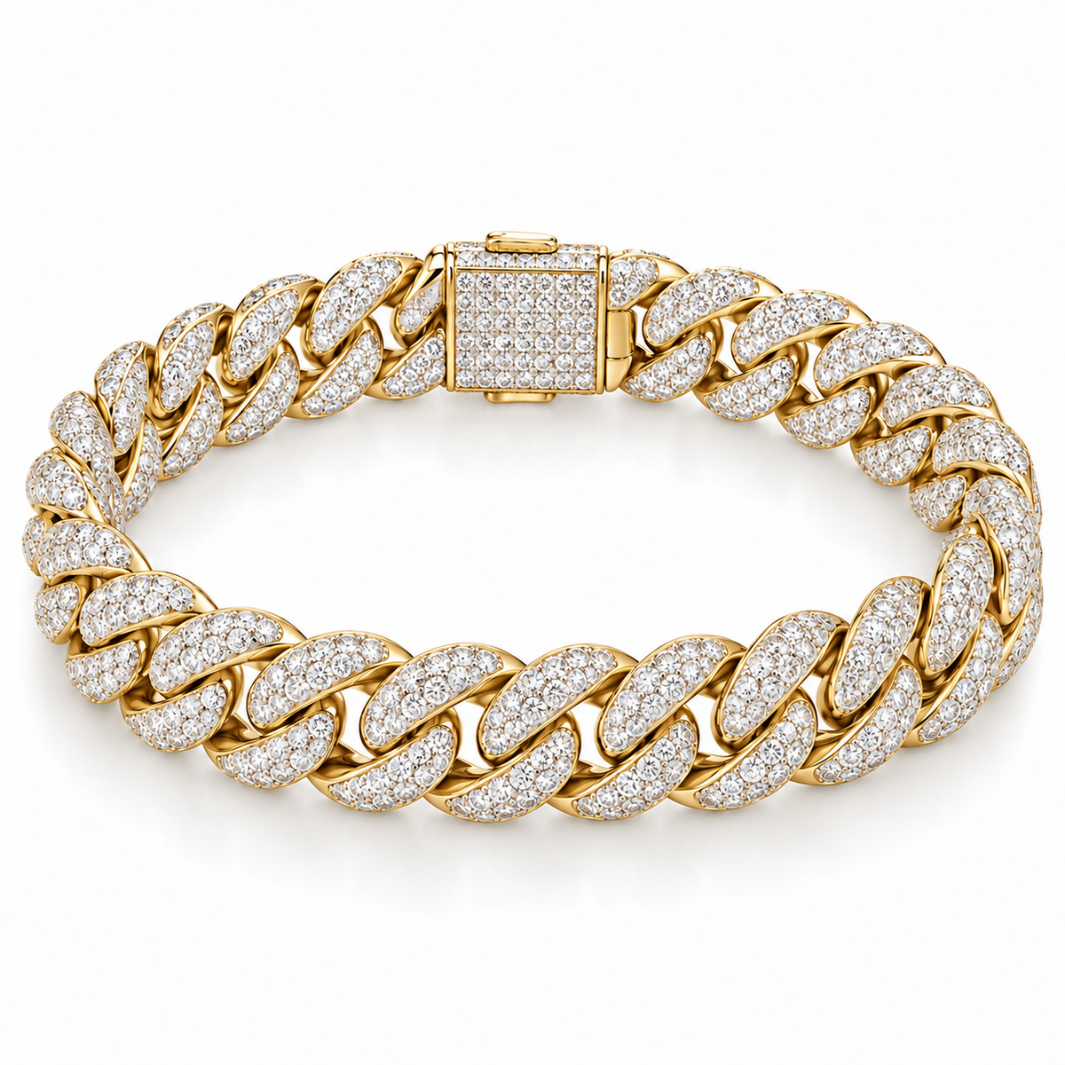 Men’s Pavé Cuban Link Lab Diamond Bracelet — 7.40 CTW in 14K yellow gold — illustrative product rendering