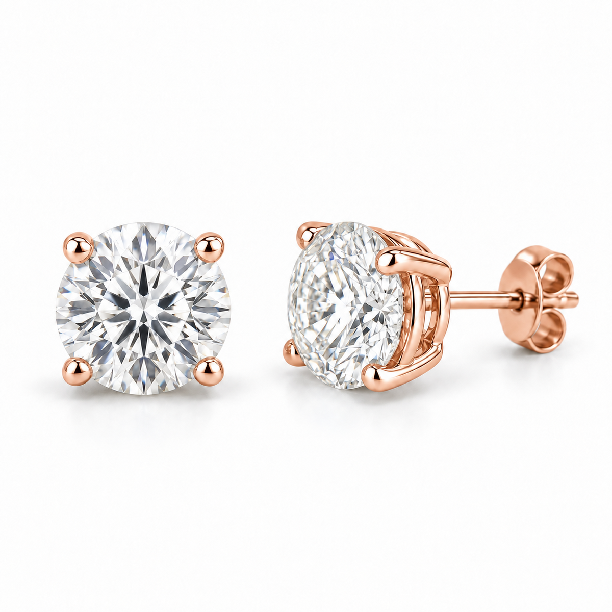 Men’s Round Solitaire Lab Diamond Studs — 1.50 CTW Pair in 14K rose gold — illustrative product rendering