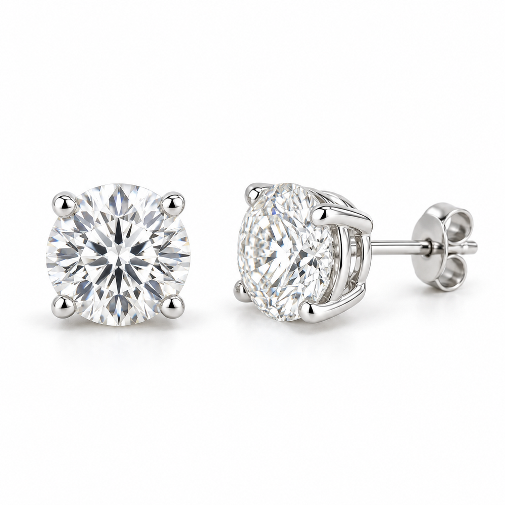 Men’s Round Solitaire Lab Diamond Studs — 1.50 CTW Pair in 14K white gold — illustrative product rendering