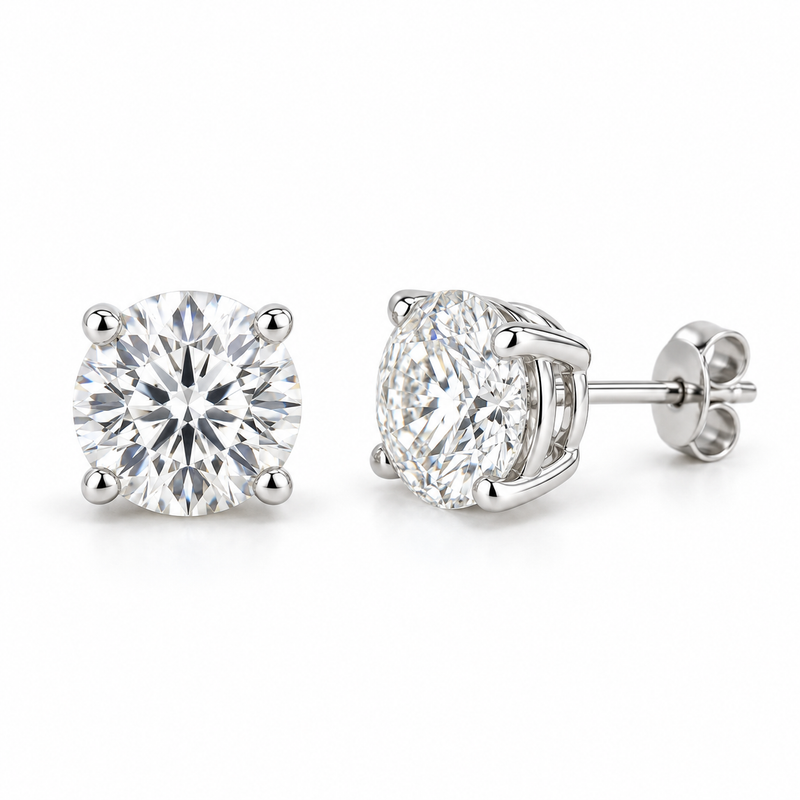 Men’s Round Solitaire Lab Diamond Studs — 1.50 CTW Pair in 14K white gold — illustrative product rendering