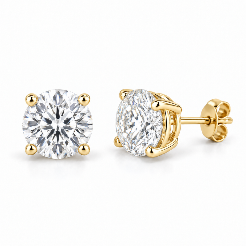 Men’s Round Solitaire Lab Diamond Studs — 1.50 CTW Pair in 14K yellow gold — illustrative product rendering