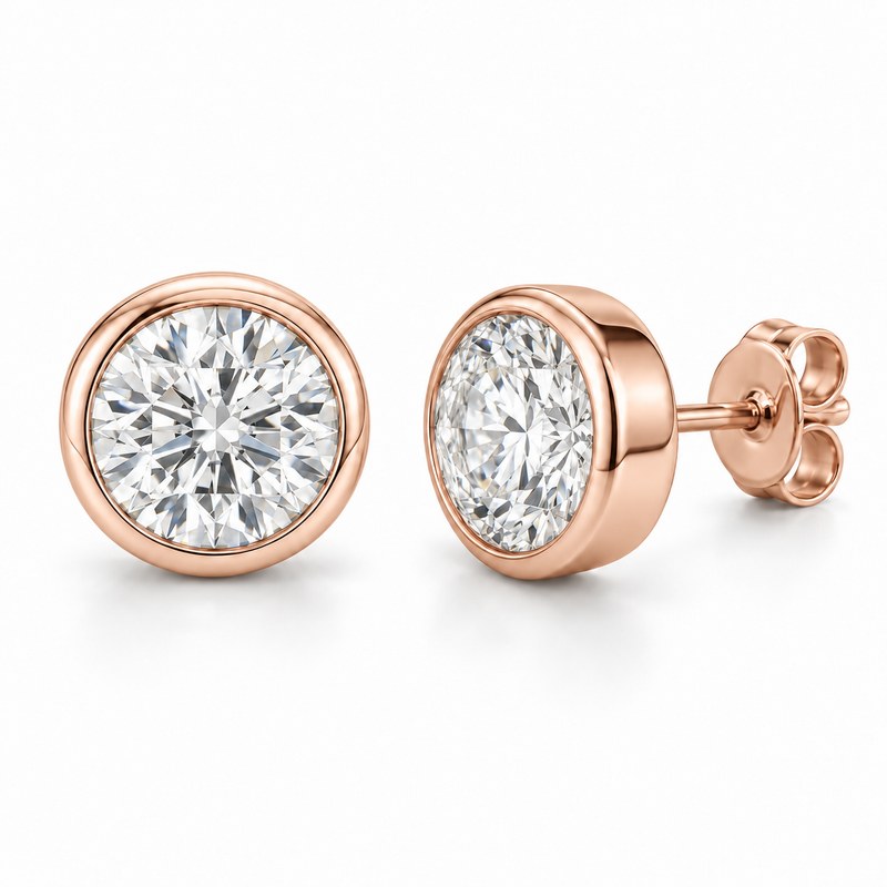 Men’s Bezel Set Lab Diamond Studs — 3 CTW Pair in 14K rose gold — illustrative product rendering