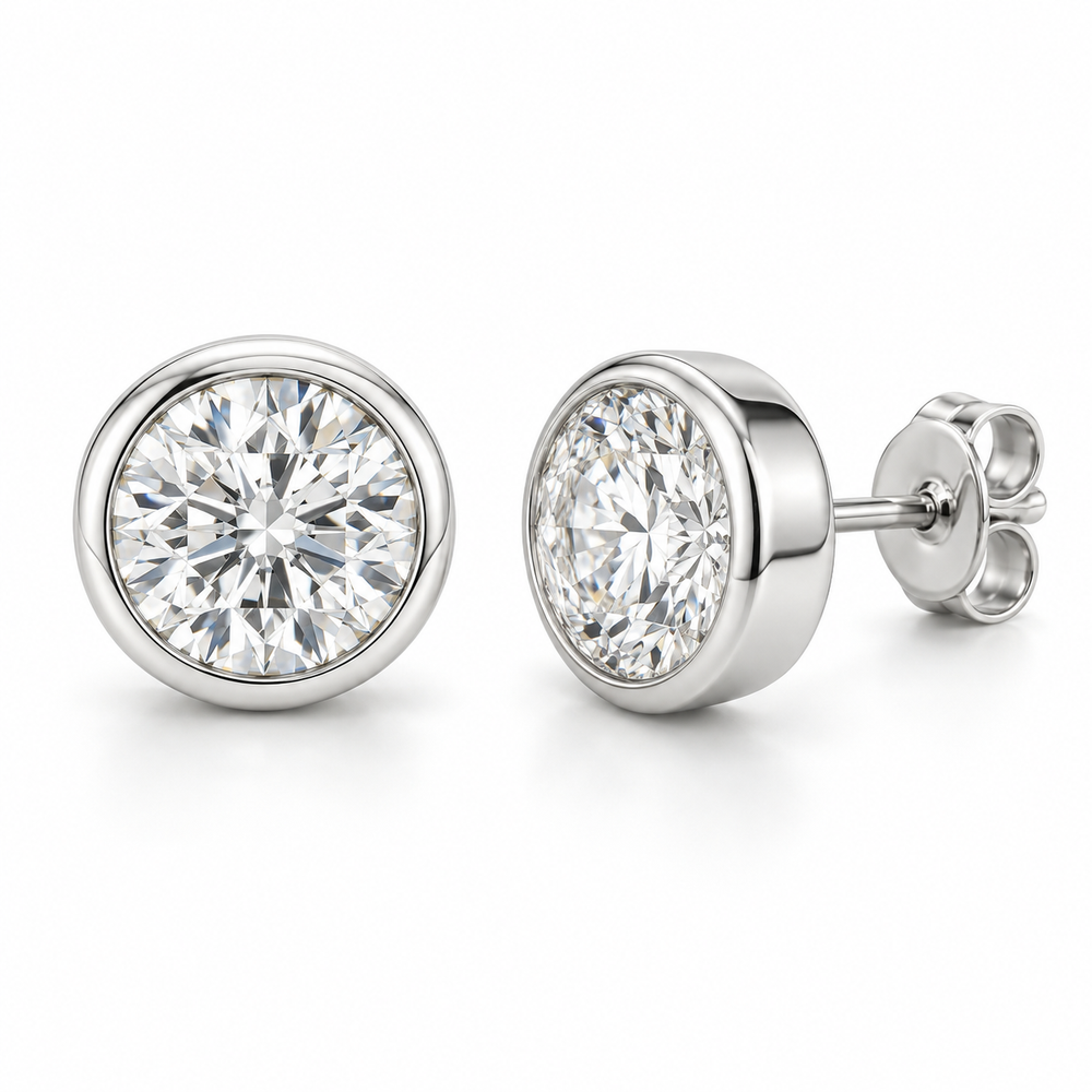 Men’s Bezel Set Lab Diamond Studs — 3 CTW Pair in 14K white gold — illustrative product rendering