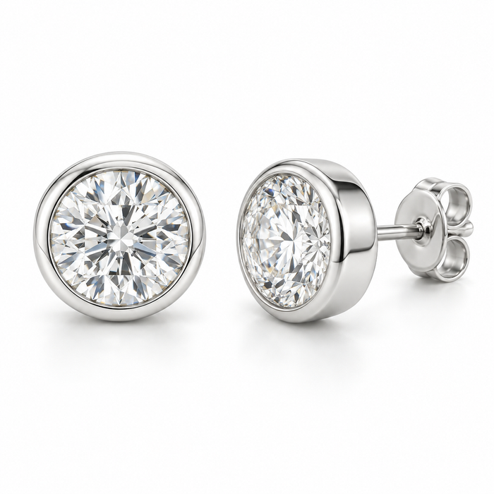 Men’s Bezel Set Lab Diamond Studs — 3 CTW Pair in 14K white gold — illustrative product rendering