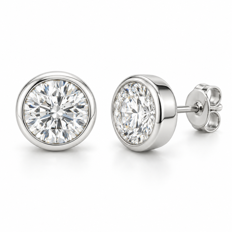 Men’s Bezel Set Lab Diamond Studs — 3 CTW Pair in 14K white gold — illustrative product rendering