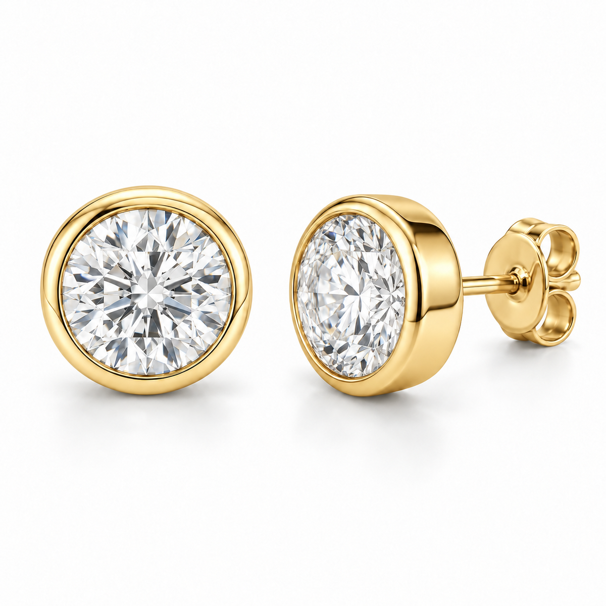 Men’s Bezel Set Lab Diamond Studs — 3 CTW Pair in 14K yellow gold — illustrative product rendering