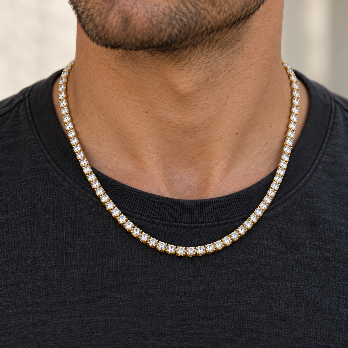 Men’s Classic Tennis Lab Diamond Necklace — 15 CTW — worn lifestyle view — illustrative rendering