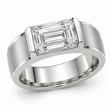 Men’s Emerald Half-Bezel Lab Diamond Ring — 3 CT in 14K white gold — illustrative design rendering