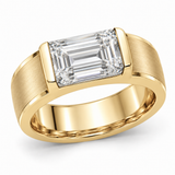 Men’s Emerald Half-Bezel Lab Diamond Ring — 3 CT in 14K Yellow Gold — original product render