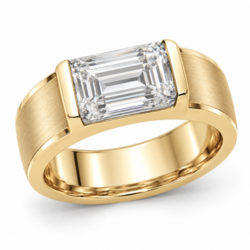 Men’s Emerald Half-Bezel Lab Diamond Ring — 3 CT in 14K Yellow Gold — original product render