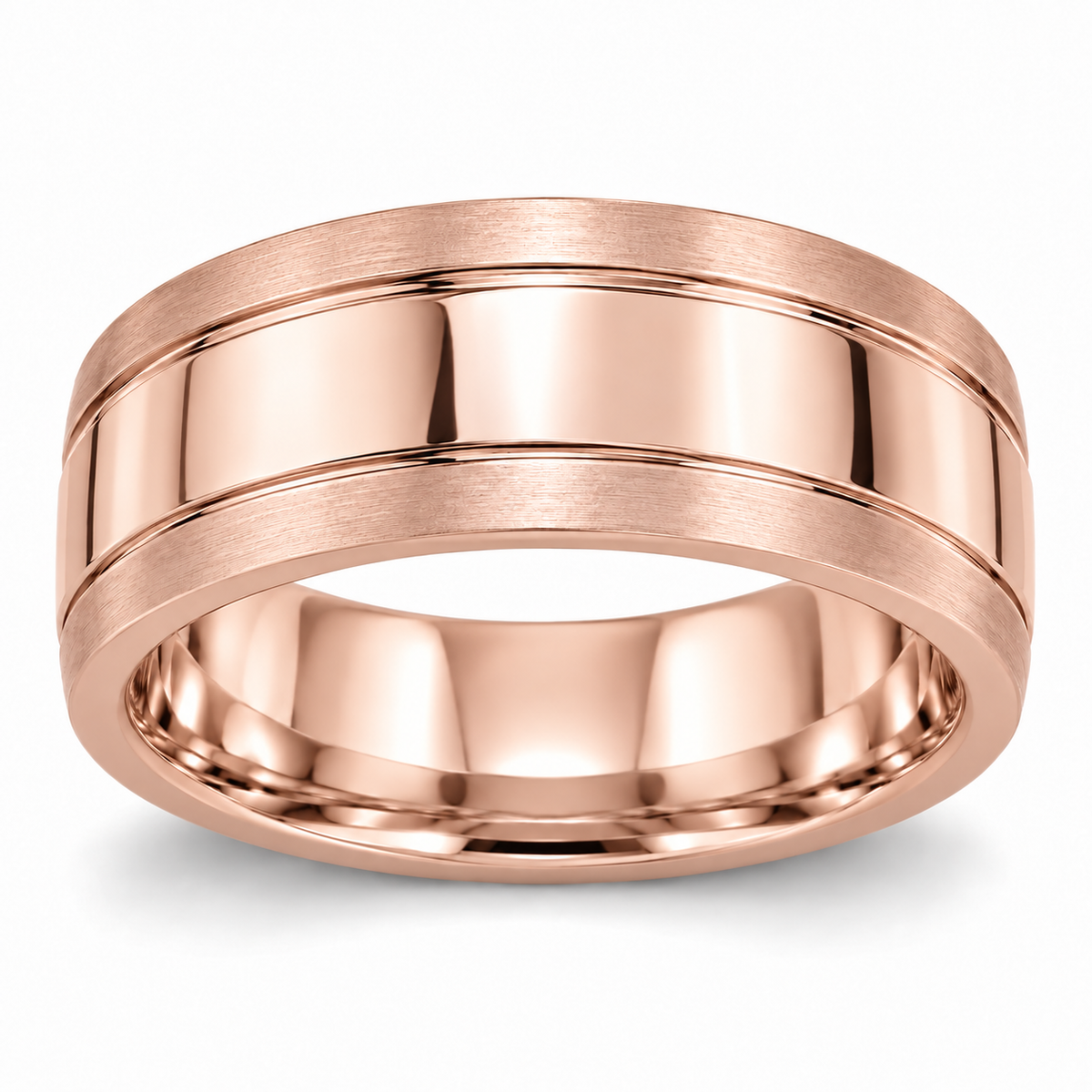 Men’s Contour Inlay 7mm Gold Wedding Band in 14K Rose Gold — original product render
