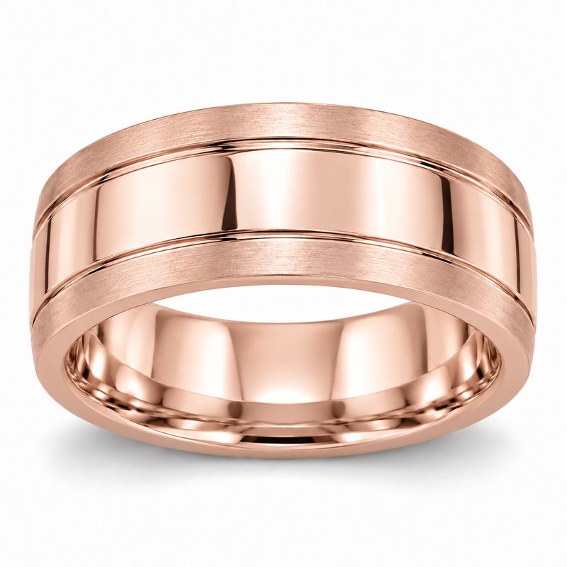 Men’s Contour Inlay 7mm Gold Wedding Band in 14K Rose Gold — original product render