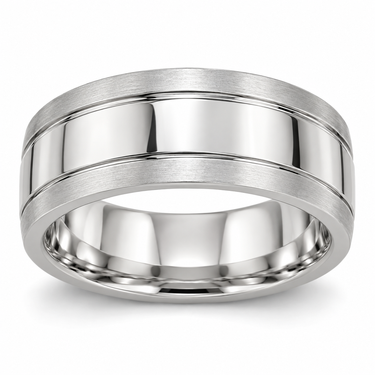Men’s Contour Inlay 7mm Gold Wedding Band in 14K white gold — illustrative design rendering