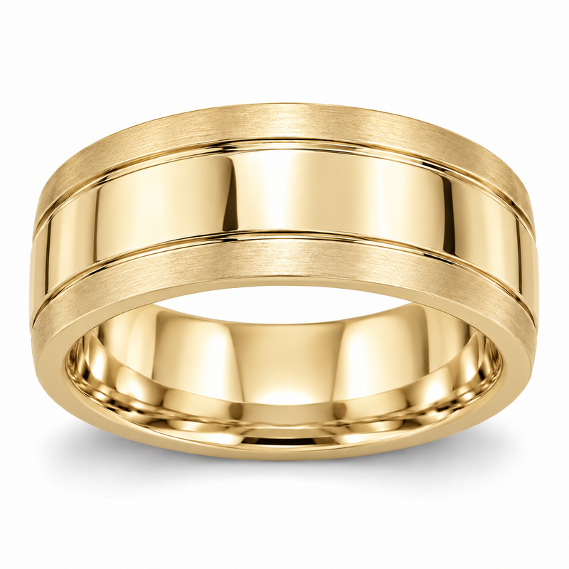Men’s Contour Inlay 7mm Gold Wedding Band in 14K Yellow Gold — original product render