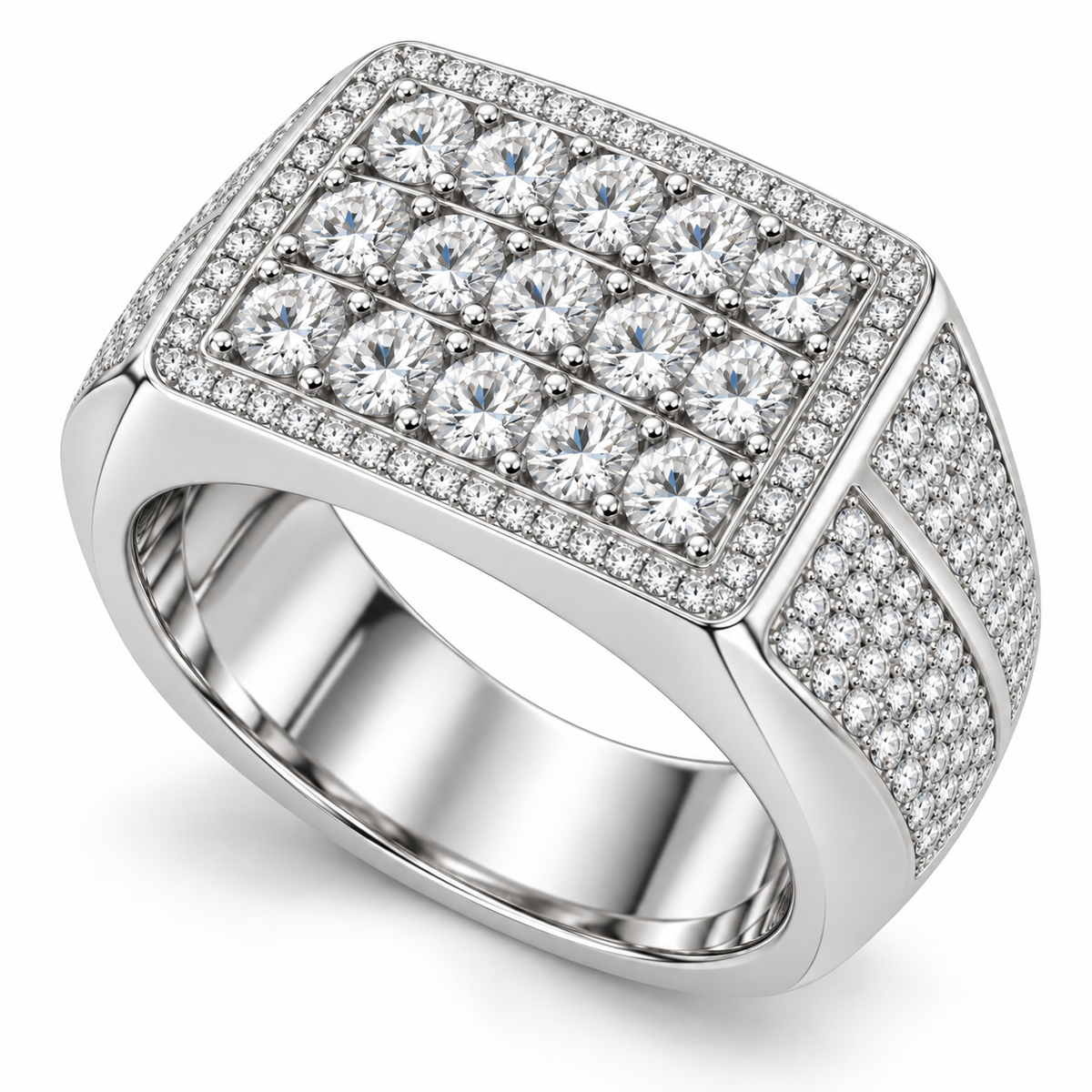 Men’s Skyline Multi-Row Lab Diamond Ring — 4.33 CTW — 14K White Gold alternate angle — illustrative design rendering