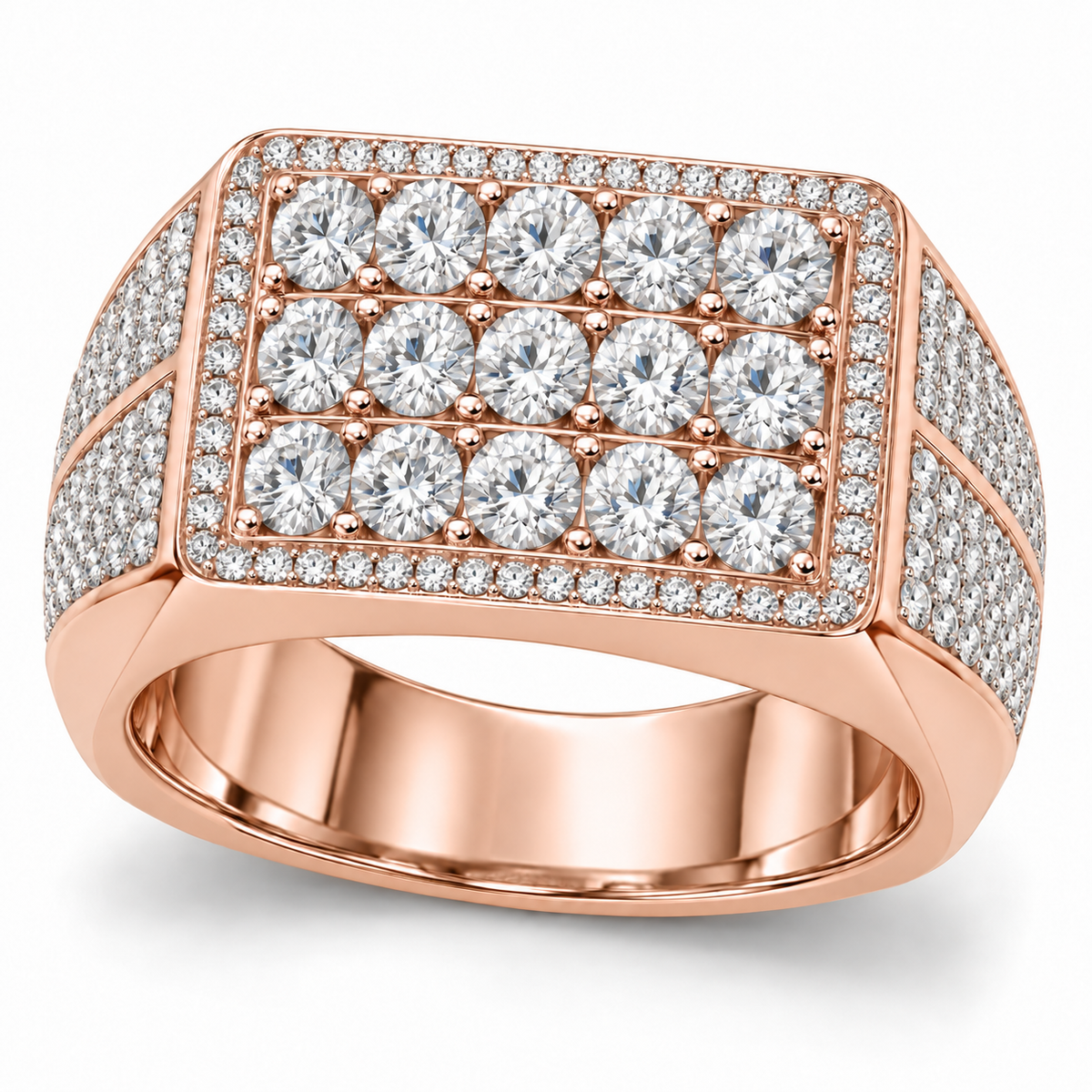 Men’s Skyline Multi-Row Lab Diamond Ring — 4.33 CTW in 14K Rose Gold — original product render