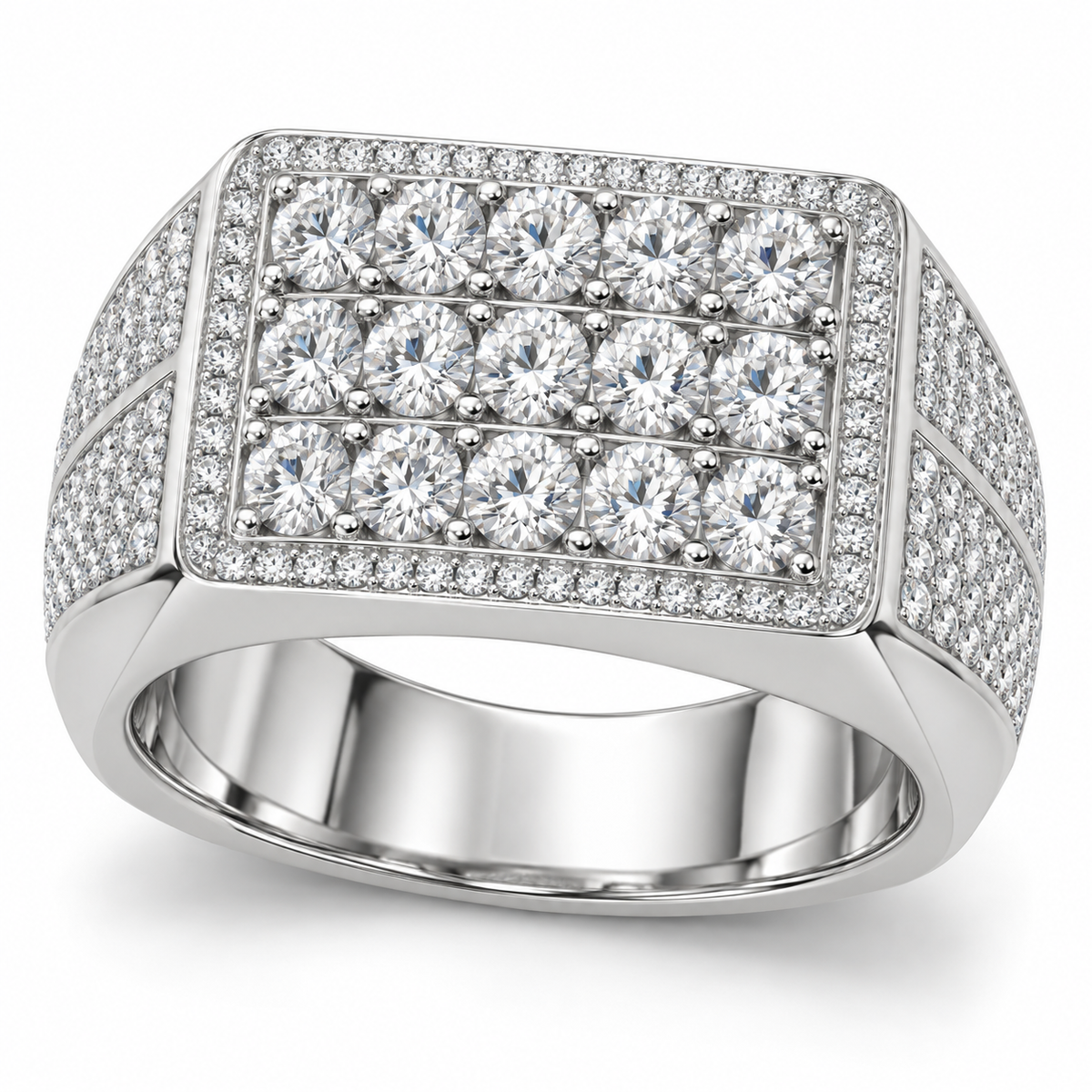 Men’s Skyline Multi-Row Lab Diamond Ring — 4.33 CTW in 14K white gold — illustrative design rendering