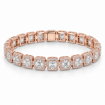 Men’s Asscher Halo Link Lab Diamond Bracelet — 12.84 CTW in 14K Rose Gold — original product render