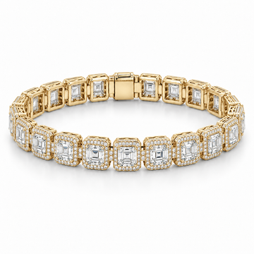 Men’s Asscher Halo Link Lab Diamond Bracelet — 12.84 CTW in 14K Yellow Gold — original product render