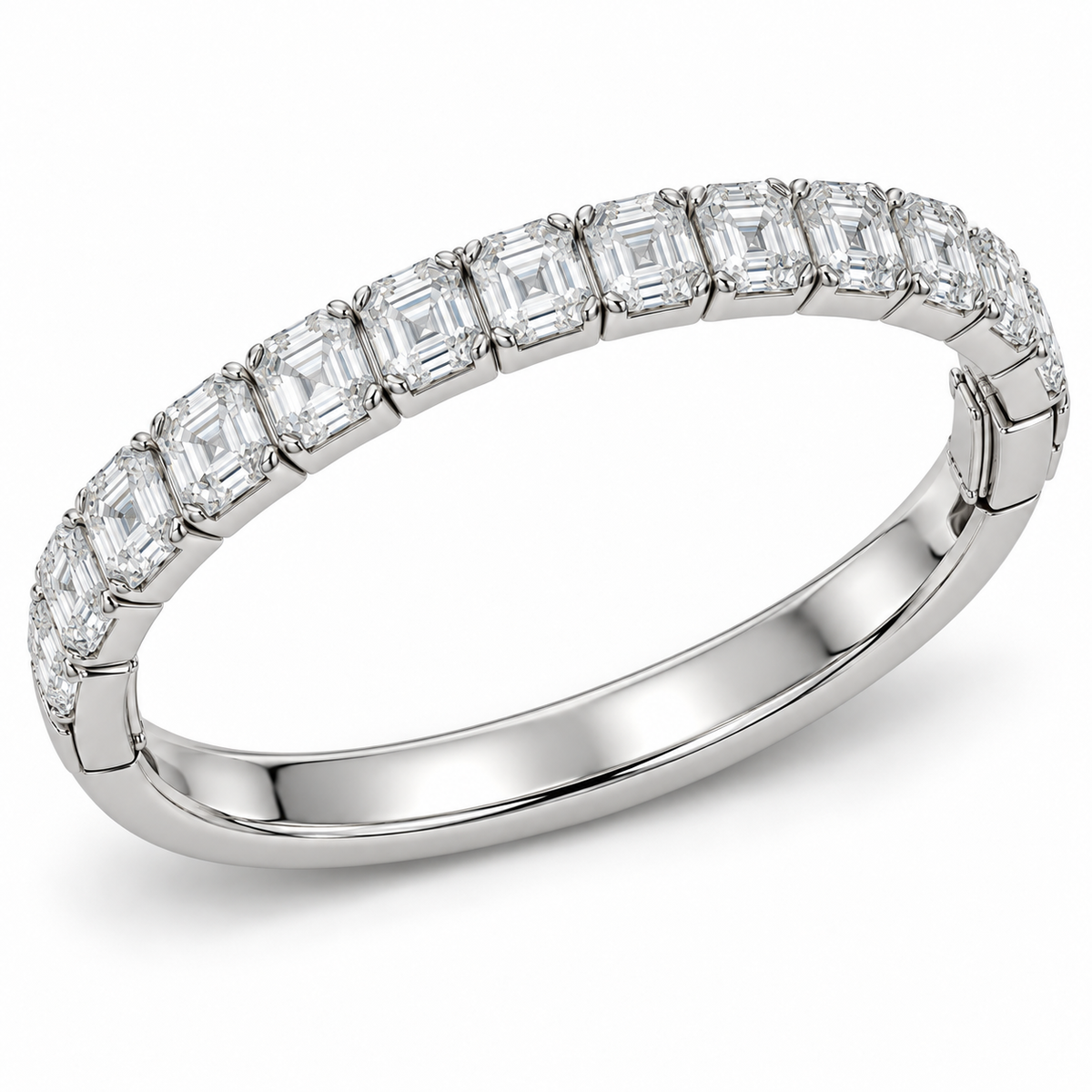 Men’s Asscher Lab Diamond Bangle — 10.75 CTW — 14K White Gold alternate angle — illustrative design rendering