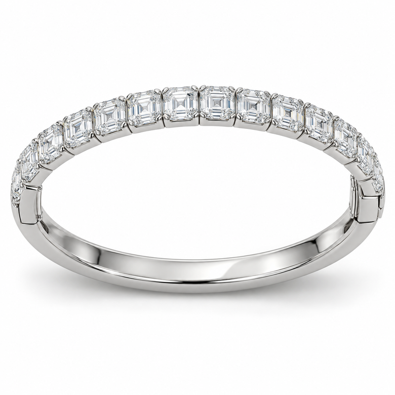 Men’s Asscher Lab Diamond Bangle — 10.75 CTW in 14K white gold — illustrative design rendering