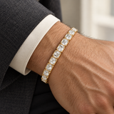 Men’s Asscher Lab Diamond Bangle — 10.75 CTW — 14K Yellow Gold worn view — illustrative design rendering
