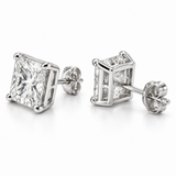 Men’s Princess Cut Lab Diamond Studs — 6 CTW Pair — 14K White Gold alternate angle — illustrative design rendering