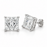 Men’s Princess Cut Lab Diamond Studs — 6 CTW Pair in 14K white gold — illustrative design rendering