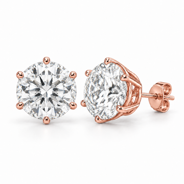 Men’s Six-Prong Lab Diamond Studs — 10 CTW Pair in 14K Rose Gold — original product render
