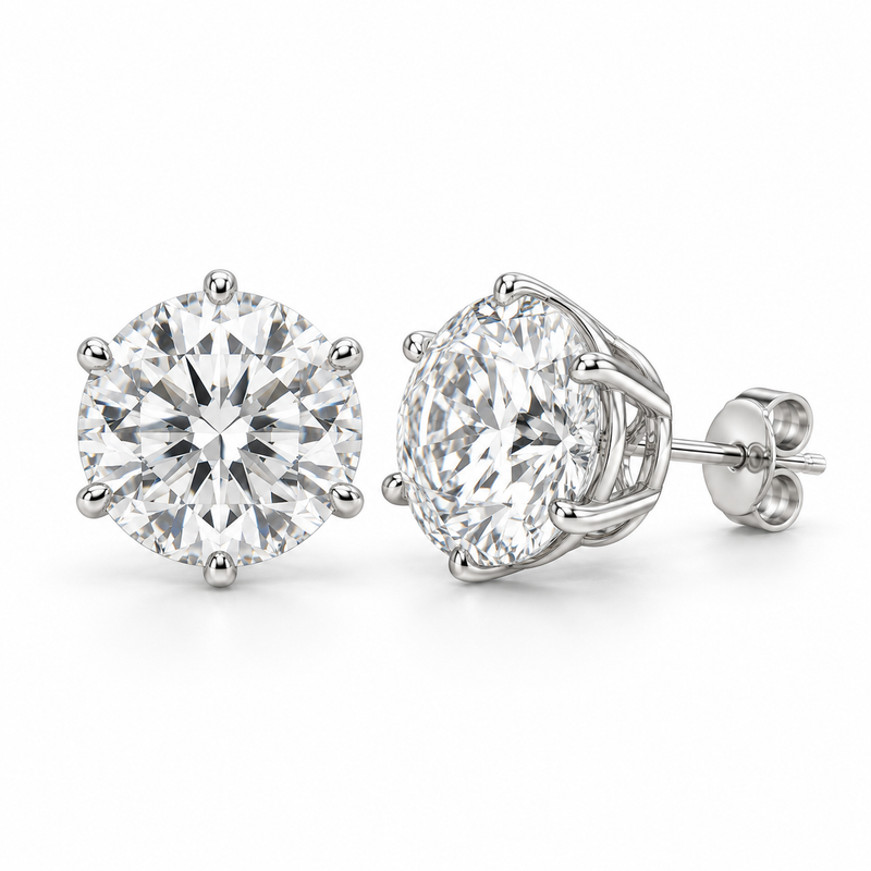 Men’s Six-Prong Lab Diamond Studs — 10 CTW Pair in 14K white gold — illustrative design rendering