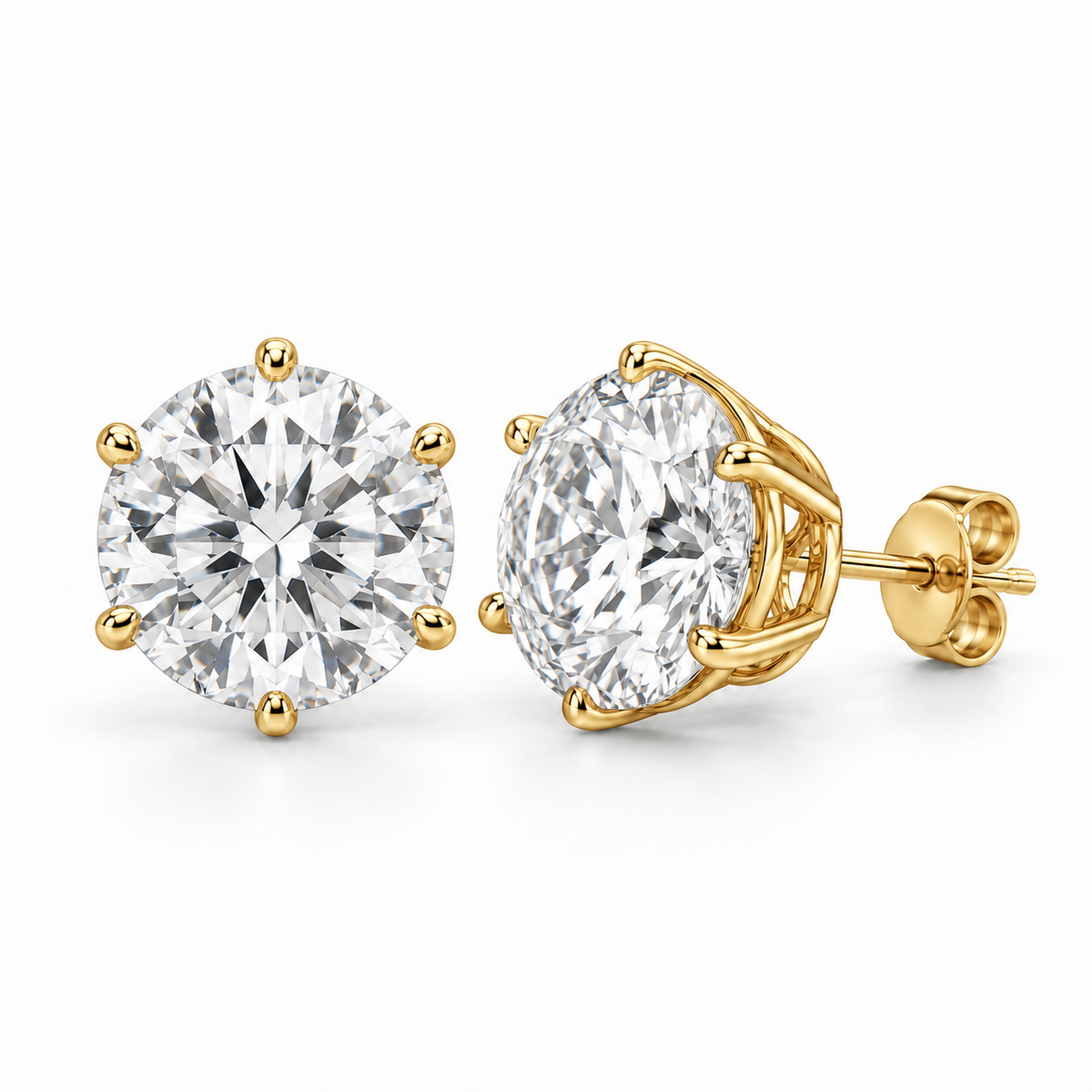 Men’s Six-Prong Lab Diamond Studs — 10 CTW Pair in 14K Yellow Gold — original product render