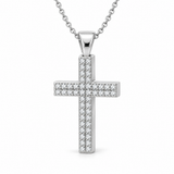 Men’s Double-Row Lab Diamond Cross Pendant — 1 CTW in 14K white gold — illustrative design rendering