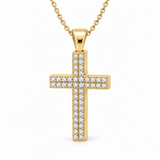 Men’s Double-Row Lab Diamond Cross Pendant — 1 CTW in 14K Yellow Gold — original product render