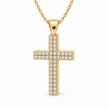 Men’s Double-Row Lab Diamond Cross Pendant — 1 CTW in 14K Yellow Gold — original product render