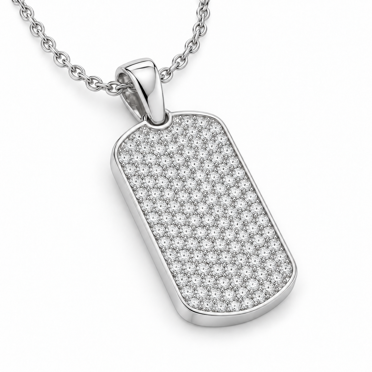 Men’s Pavé Lab Diamond Dog Tag Pendant — 1.50 CTW — 14K White Gold alternate angle — illustrative design rendering